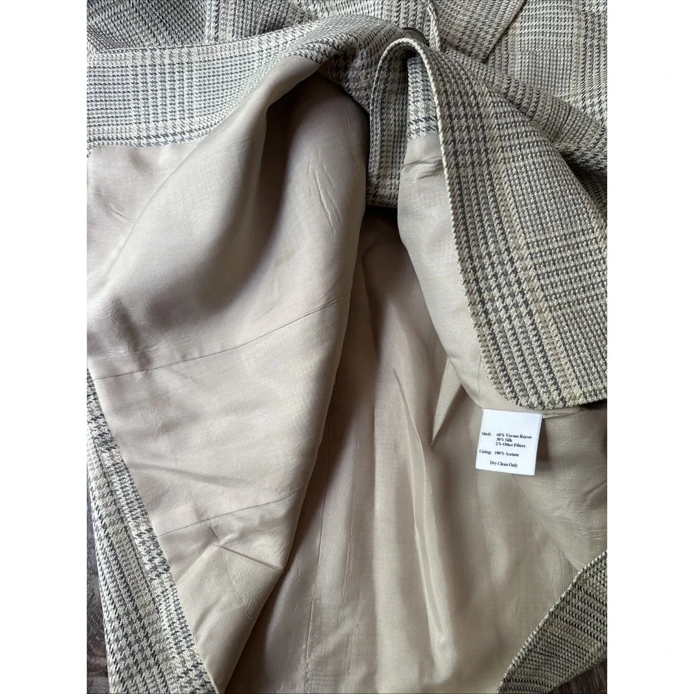 Vintage Talbots Blazer Womens Size 10 Beige Plaid Button Lined Silk Blend USA